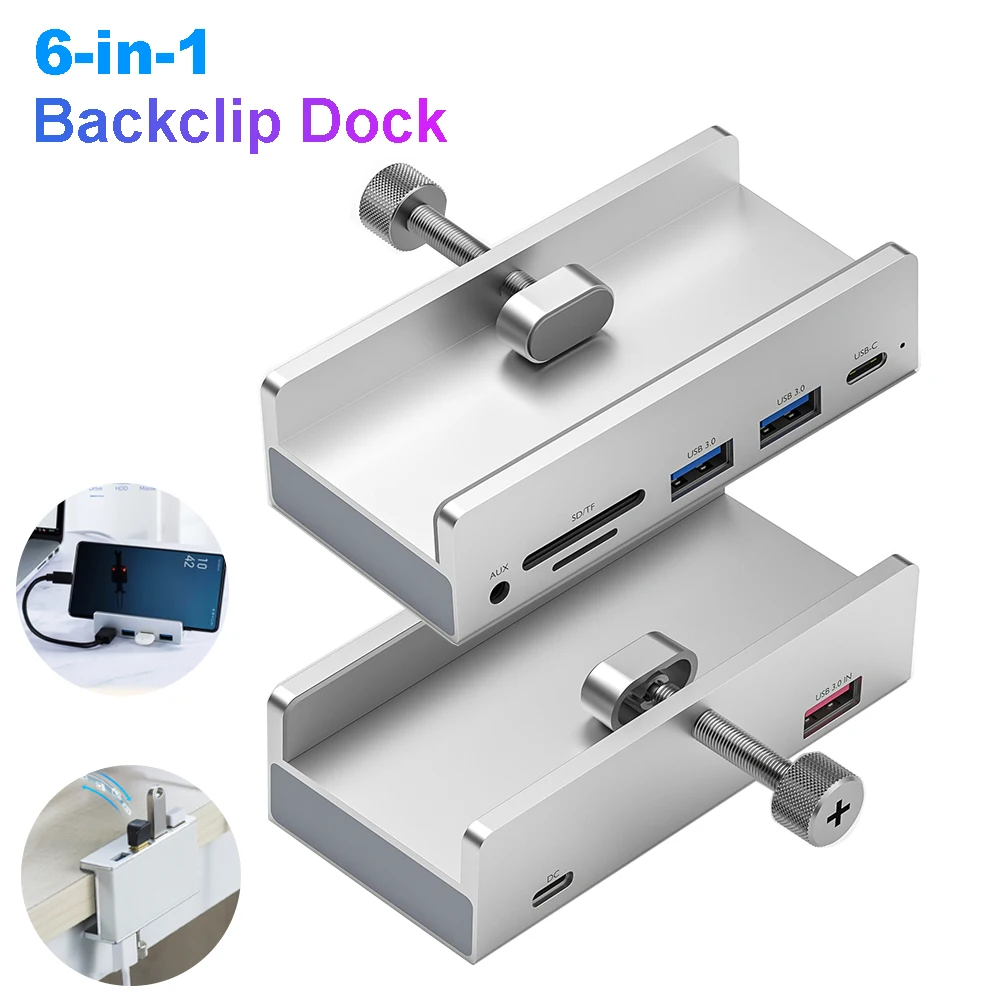Liga de Alumínio Externo Multi Usb Splitter Black Clip Dock Adaptador para Laptop Desktop Slot para Cartão tf 5gbps Usb 3.0 6-em1