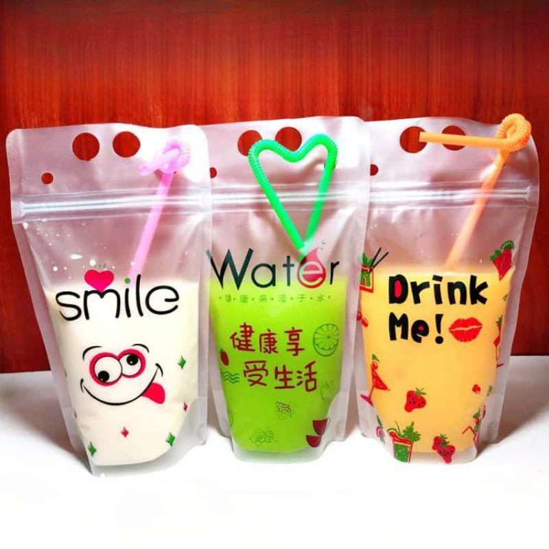 

Disposable Beverage Bags Portable Straw Seal Milk Tea Pack Self-supporting Bag Juice Fruit Tea Takeout Plastic Packaging Bag