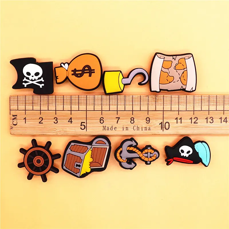 Cartoon Pirate Style PVC Shoe Charms Decorations Treasure Map Anchor Hook Rudder Shoes Buckle Accessories Badges Pins images - 6