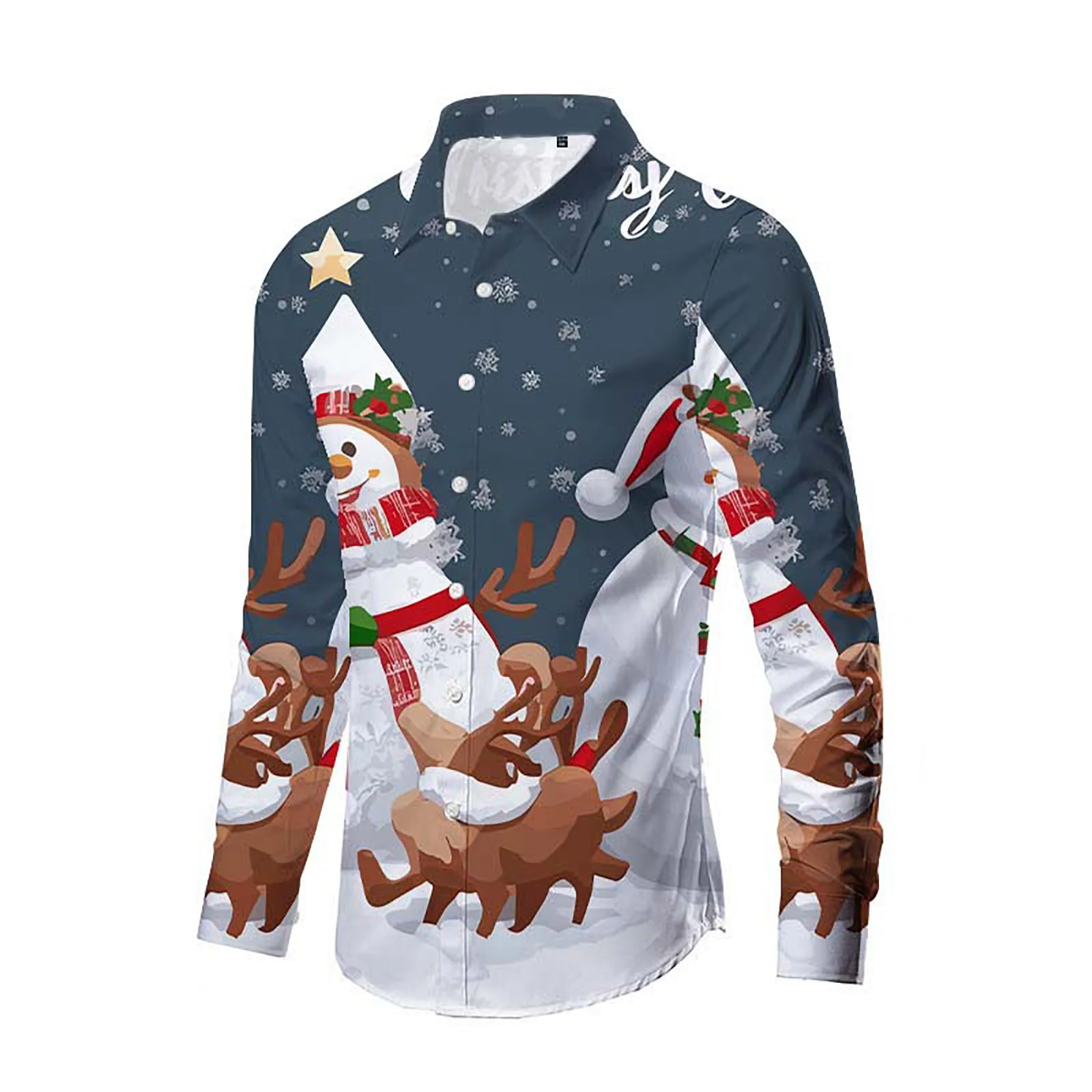 

Men'S Christmas Shirts Funny Tops Cartoon T-Shirt Navidad Slim Vacation Shirt Lapel-Neck Snowman Graphic Long-Sleeved Chemise