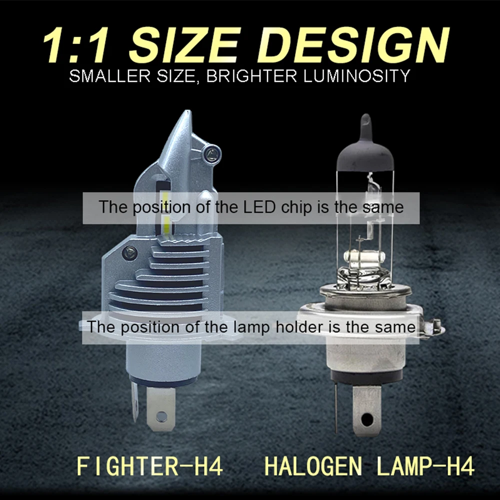 Fighter H4 Car LED Headlight Turbo LED Fog Light Bulb12V 24V H4 6000K 72W Canbus led Turbo Auto Lamp Motorcycle Headlamp Lamp