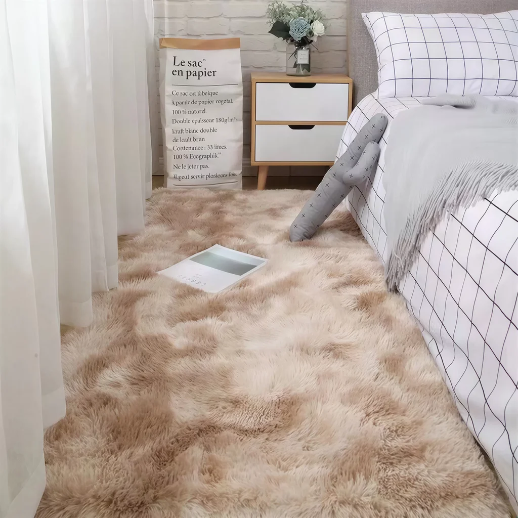 Plush Rug VIKAMA Soft Area Rugs Bedroom Carpet Fluffy Non-slip Tie-Dyed Fuzzy Shag Plush Soft Shaggy Bedside Rug Living Room Carpet