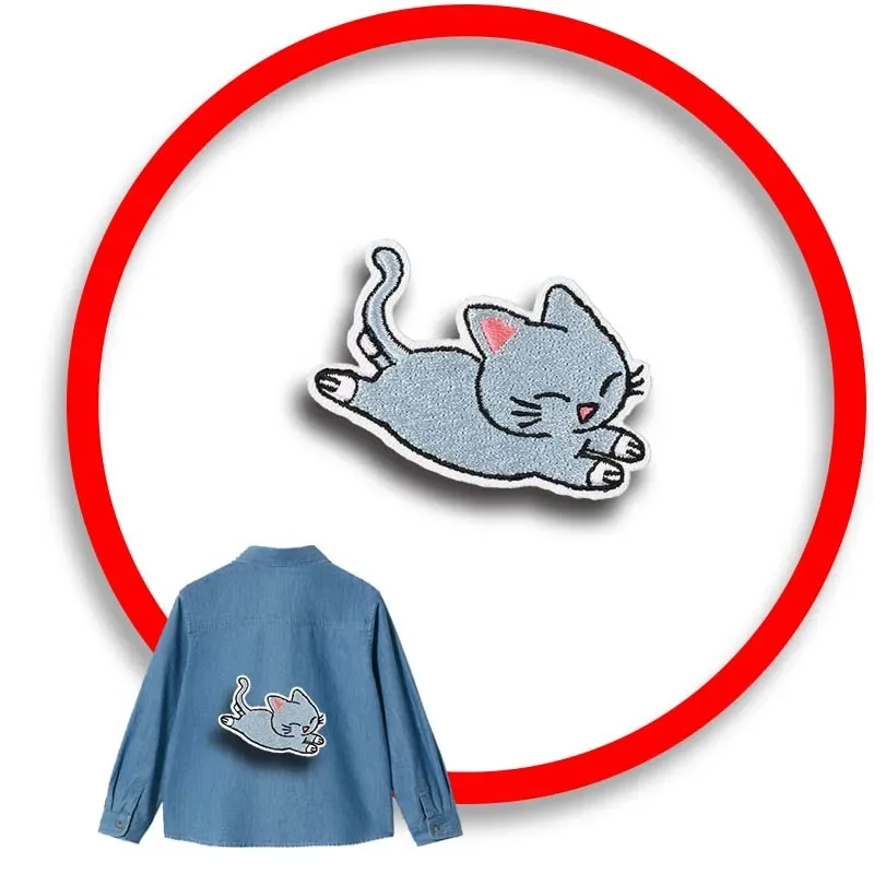 

1pcs Patch Stickers Iron On Patches for Clothing Sewing Qute Cat Embroidery Fusible Applique Badge Bag Decoration Stripes