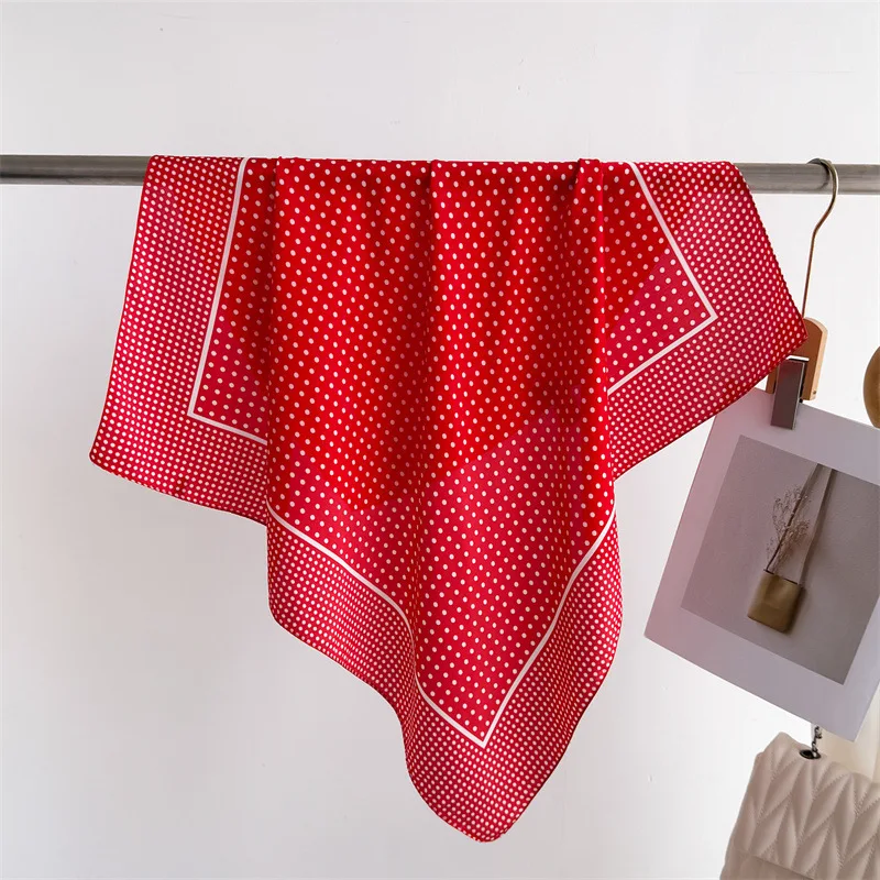 Neue Luxusmarke 2026 Gepunkteter Quadratischer Seidenschal für Damen Hijab Haarbänder 70cm Halstuch Weiblicher Satin-Schal Stirnband – Detail 27