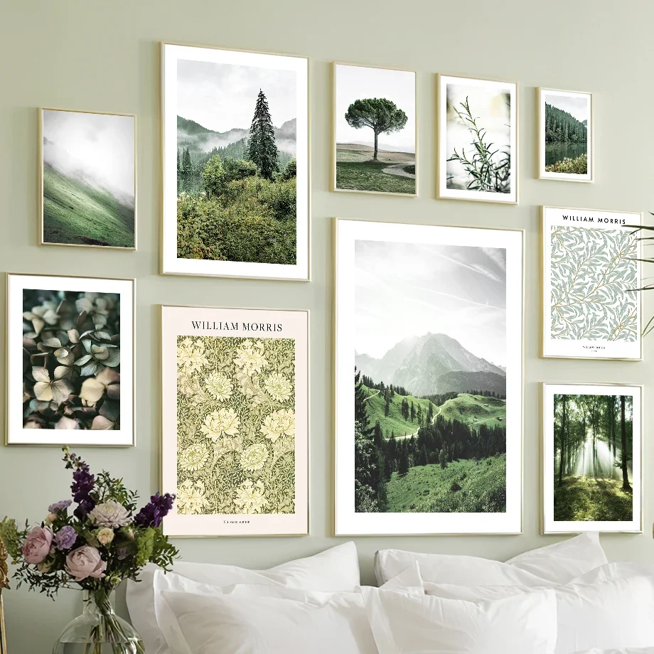 Green Pine Tree Hill Flower Leaves Abstract Wall Art Canvas Painting Living Room Decoration Poster E Stampe Home Wall Picture