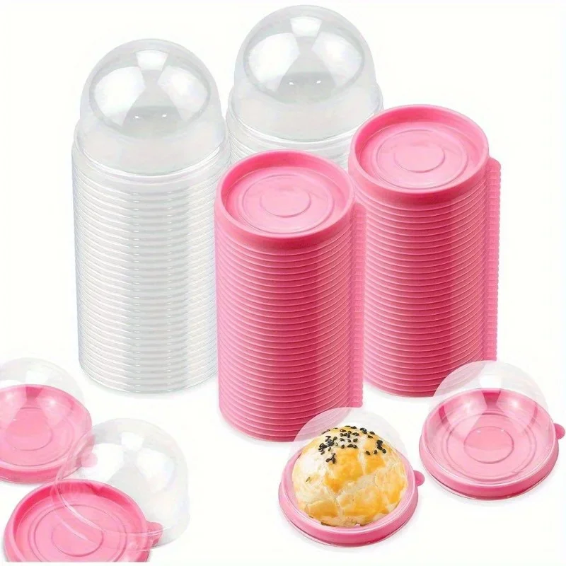 50Pcs Cupcake Carriers with Clear Lid - Disposable Mid-Autumn Festival Mooncake Mold Boxes for Christmas, Halloween, Wedding