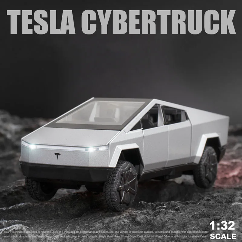 1:32 Tesla Cybertruck пикап, модель автомобиля из сплава, литая игрушка, автомобиль со звуком и фотографией, для детей, рождественский подарок, игрушки для мальчиков