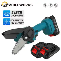VIOLEWORKS 1200W 4 Inch Mini Electric ChainSaw For Makita 18V Battery Woodworking Pruning ChainSaw One-handed Logging Power Tool