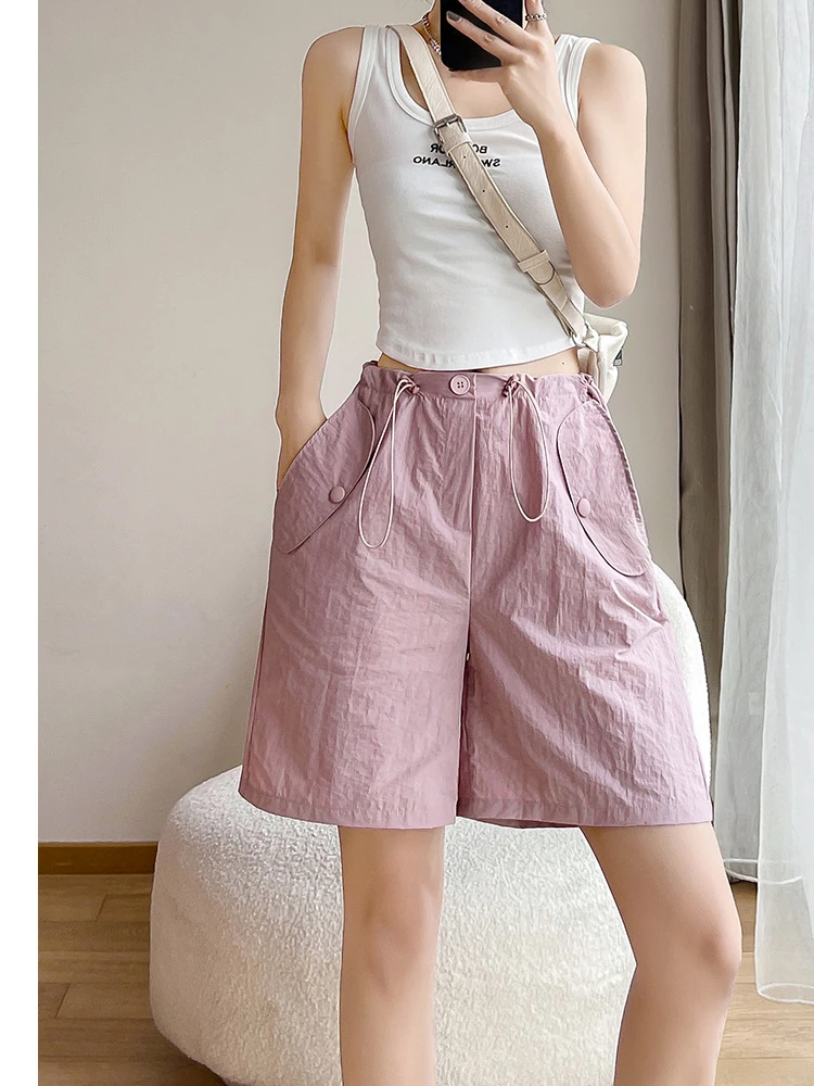 Women's Summer Thin Straight Leg Leisure Cropped Appears Shorts for Nylon Quick Dryhot chicing Frock American Hot Wide-leg Pants