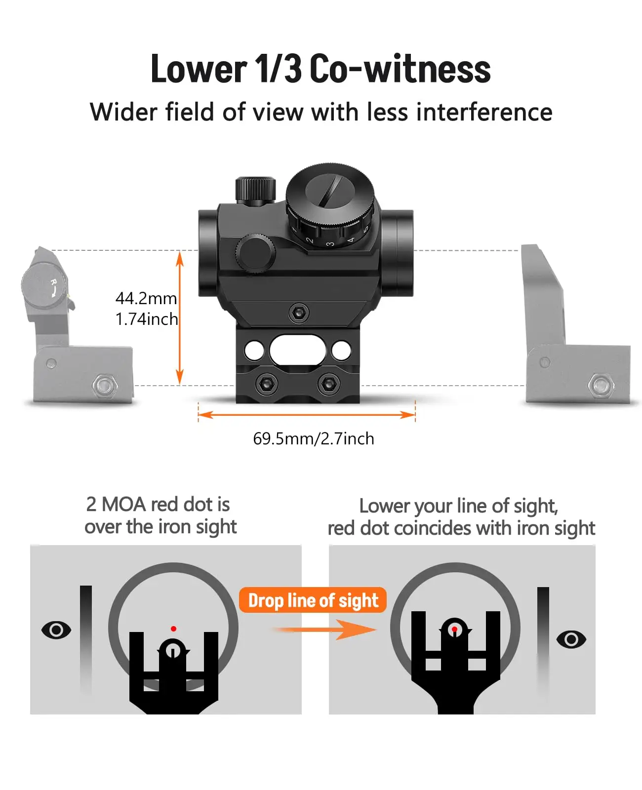 MidTen 2MOA 1x25mm Red Dot ReflexScope Sight Fit Rifle Waterproof Shockproof Fog-Proof with Mount Tactial