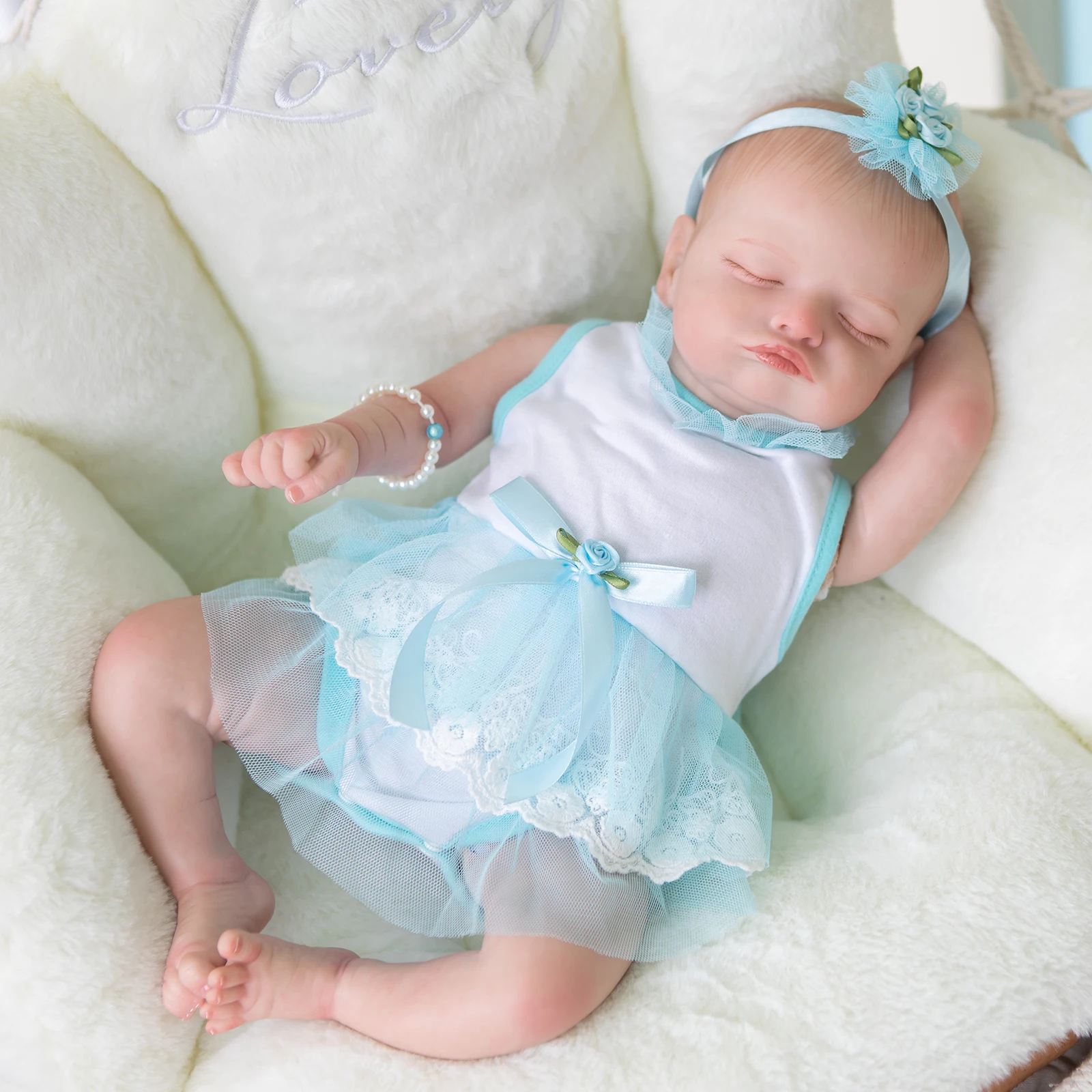 Handmade Rosalie Reborn Baby Dolls 19 Inch Cute Girl Bebe Reborn Sleeping Bonecas Painted Hair and Gift Finished Doll