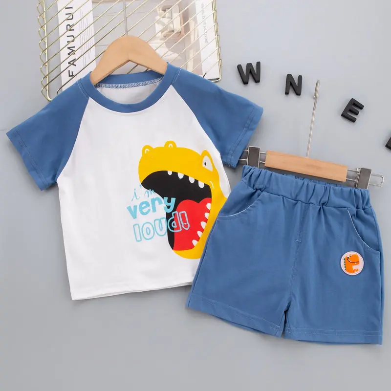 

Children Cotton Out Clothes Summer Baby Boys Cartoon Dinosaur T Shirt Shorts 2Pcs/Sets Infant Kids Fashion Toddler Tracksuits
