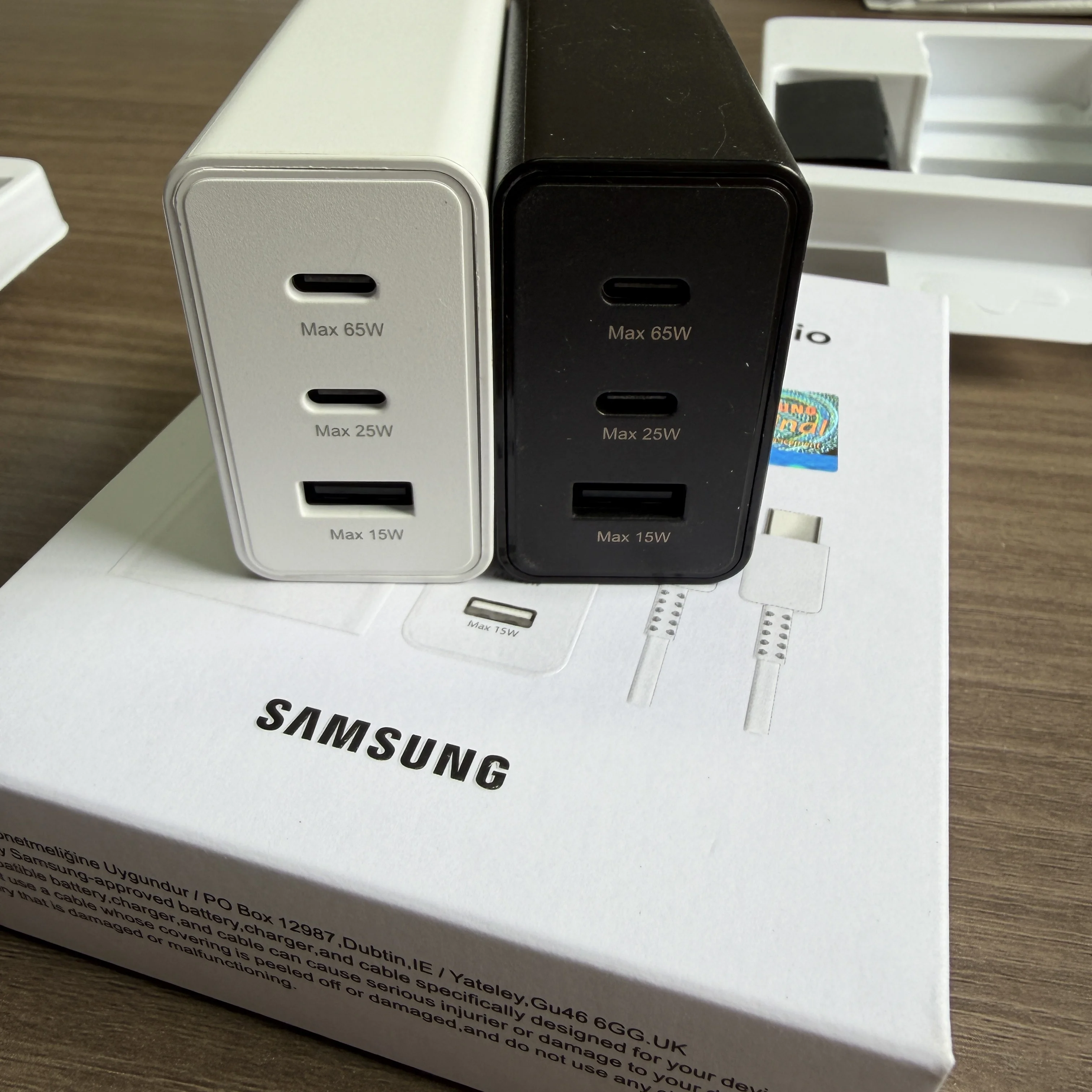 Chargeur mural Samsung 65W EU/UK/US à 3 ports, super rapide, pour téléphone portable et tablette Samsung de toutes les séries, avec câble 1M 5A