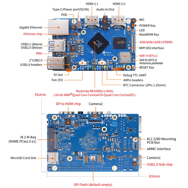   5  Ĩ RK3588S 16GB RAM DDR5 ⰡƮ ̴,  + BT BLE SBC ̱  ǻ ̴ PC  