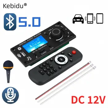 블루투스 5.0 디지털 오디오 플레이어, 3.5mm 마이크, DC 12V LCD MP3 디코더 보드, FM 라디오 TF USB AUX, 자동차 홈 앰프용