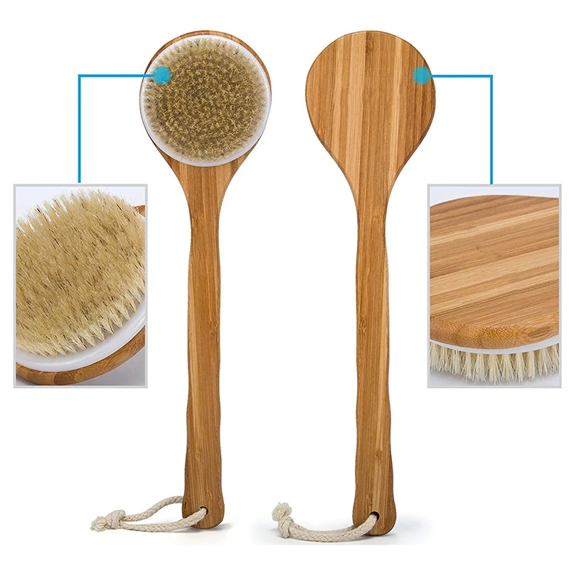 Best Bath Dry Body Brush-setole di cinghiale naturali Scrubber per la schiena con manico lungo per Cellulite, esfoliazione, disintossicazione - immagine 3