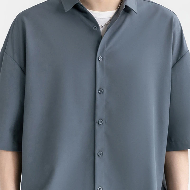 Trend Luxury Handsome High-Grade Japanese Casual Shirt Ice Silk short-sleeved Shirt Male Summer Thin Fashion Brand 6