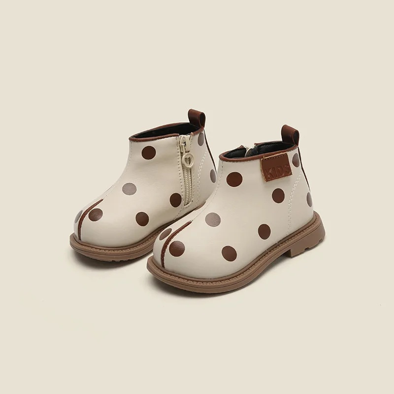 Autumn Winter Baby Girls Boots Cute Polka-dot Side Zip Princess Snow Boots Toddler Cotton-padded Shoes Fleece Inner Short Boot