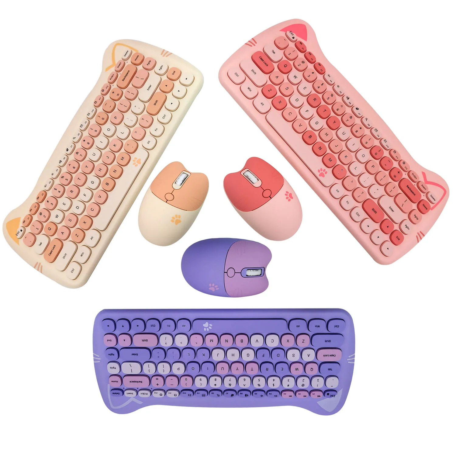 MOFII Kawaii Cat 2.4G Wireless Keyboard and Mouse Set Cute Lipstick