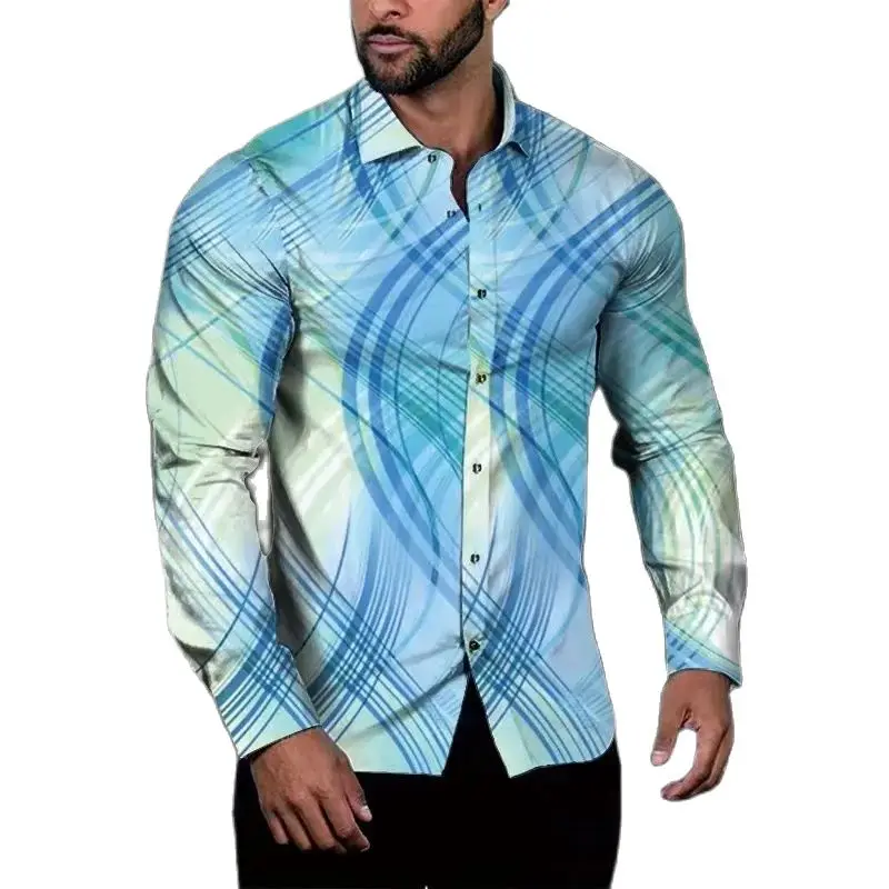 2023 hot European and American large-size digital 3D printing loose casual long-sleeved shirt