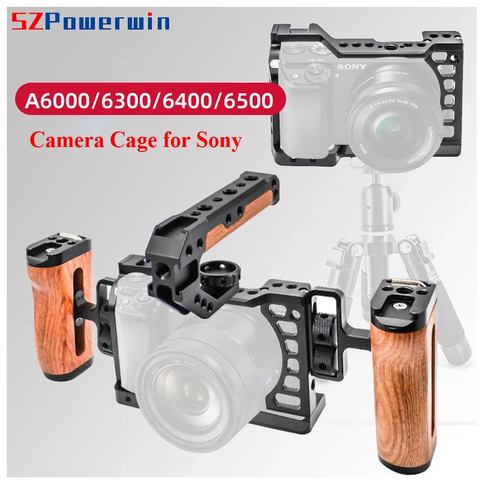 Description Picture 4 of itemPowerwin Camera Cage For Iconic Brand A6500 A6400 A6300 A6000 with wooden Handle Kit Aluminum Alloy Multifunctional Arri Locating Screw