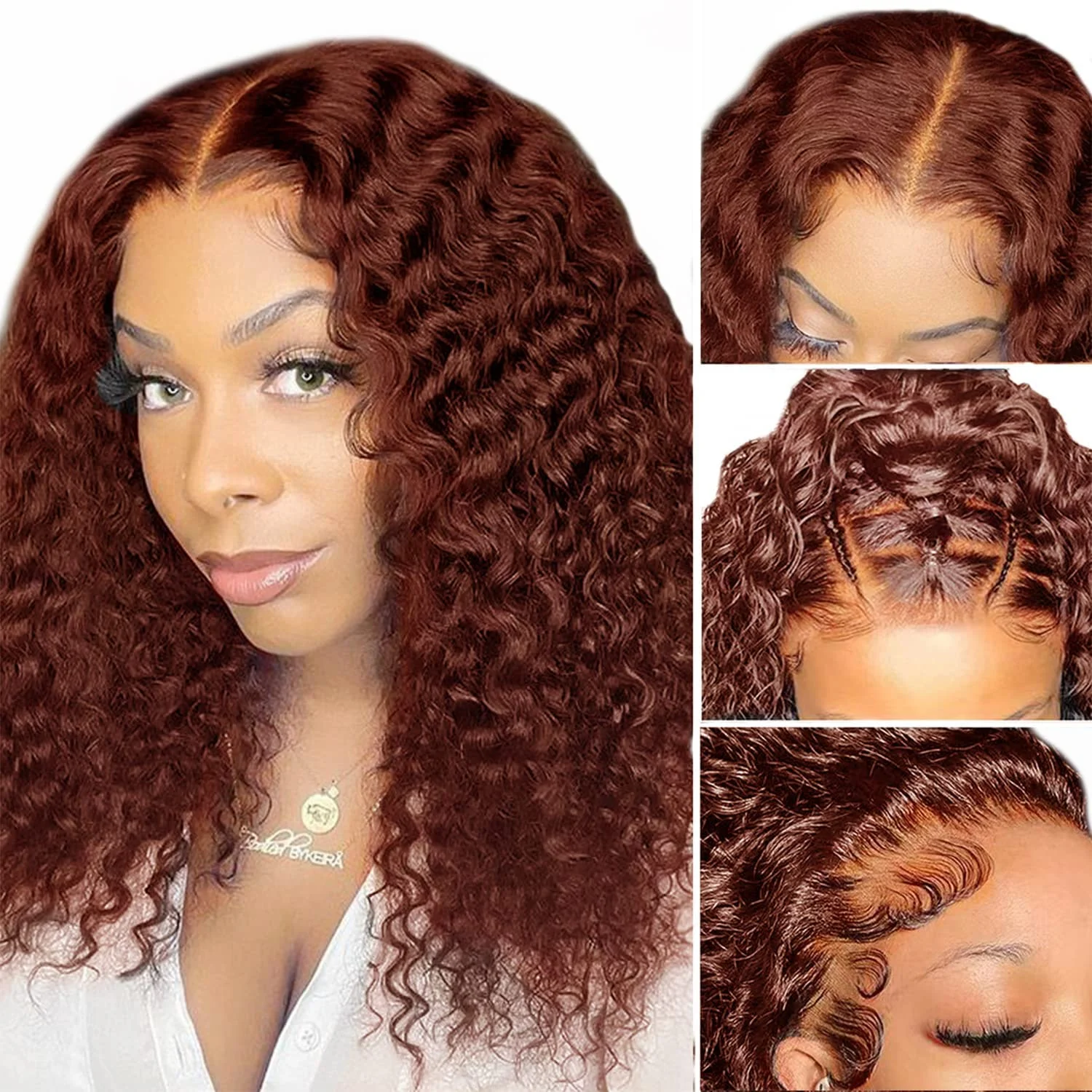 

Reddish Brown Afro Kinky Curly Human Hair HD Lace Front Wig PrePlucked Glueless 13X4 Frontal Wig for Women Curly 5X5 Closure Wig