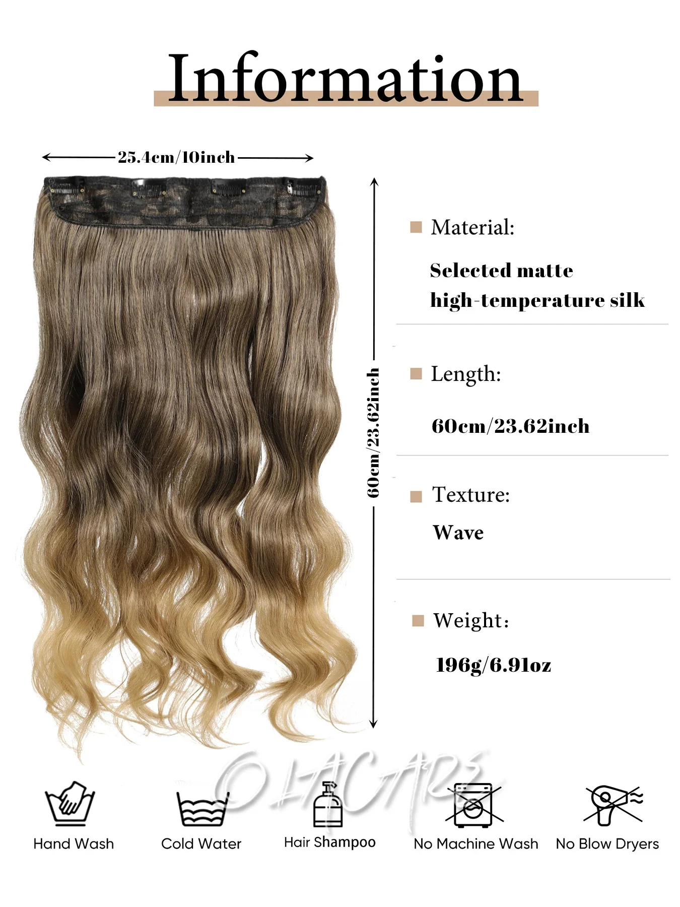 Synthetic Curly Wavy Hair Extensions Clip In Omber Brown Blonde