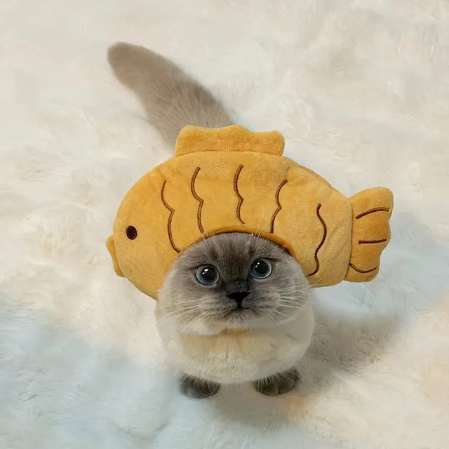 Cartoon Cat Hat Cute Fish Shape Pet Cat Costume Breathable Headdress Hat Cat Pet Headgear Plush Fun Hat Toy Accessories 4