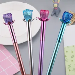 Stylos Gel Rose cristal en métal, 2 pièces, 0.5mm, encre noire, stylo Signature, cadeaux d'éloges pour enfants, papeterie Kawaii, fournitures scolaires d'écriture 
