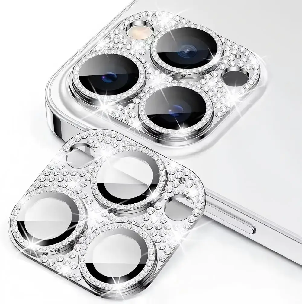 Luxury Diamond Metal Lens Protector with Full-Cover Tempered Glass