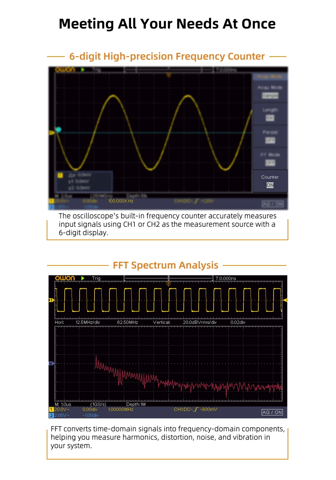 Digital Oscilloscope SDS200 2-channels 100Mhz 150Mhz 200Mhz 1GS/s FFT+ 25MHz 14B