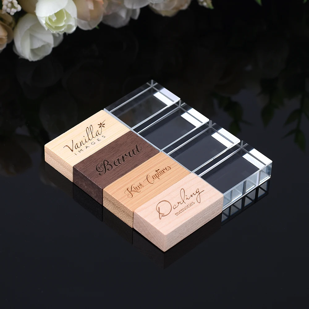 새로운 크리스탈 USB 3.0 플래시 드라이브 128GB 무료 사용자 정의 로고 메모리 스틱 64GB 사진 웨딩 스튜디오 펜 드라이브 32GB 크리 에이 티브 선물