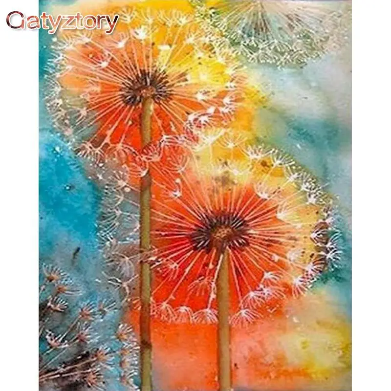 

GATYZTORY Orange Dandelion Oil Painting By Numbers 40x50cm Framed Home Decoration Pictures Acrylic Pigment Drawing On Canvas