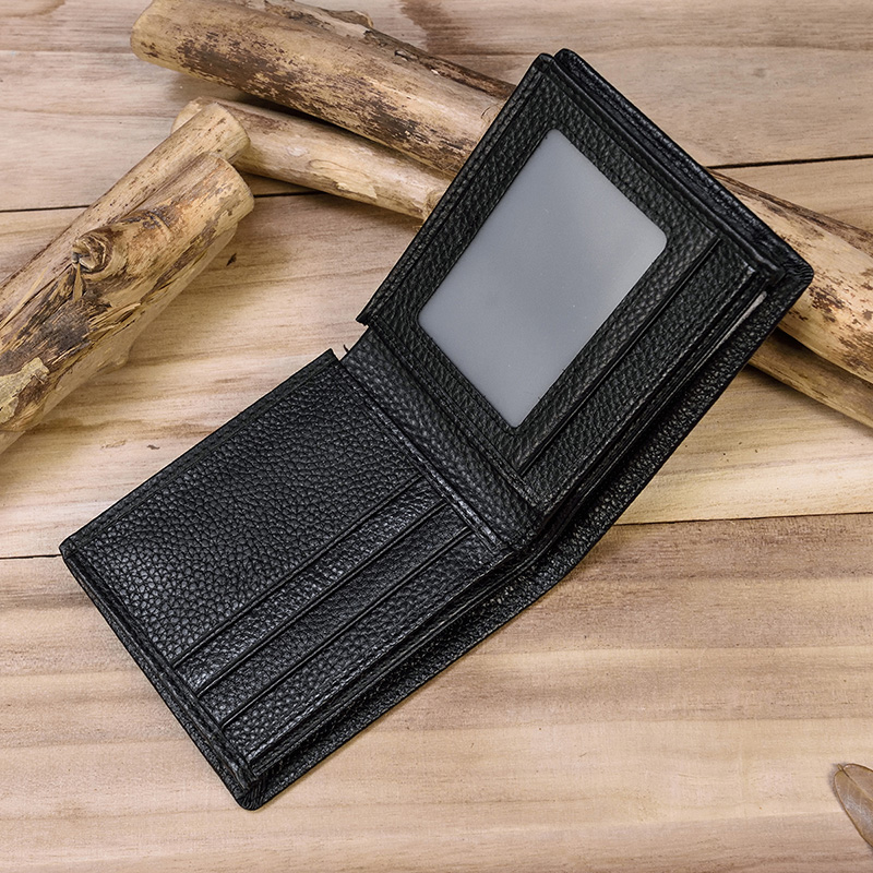 Classic Black Soft Genuine Leather Men Wallet Small Bifold Cowhide Short Purse For Credit Card 2 Folds Male Slim Wallet Business