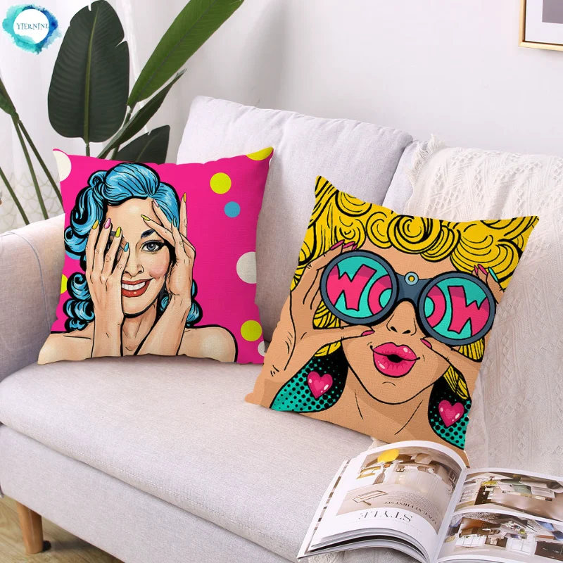 Description Picture 3 of itemFashion POP Comic Portrait Cushion Cover Pillow Covers Super Soft Short Plush Pillows Cases Sofa Home Decor Pillowcase