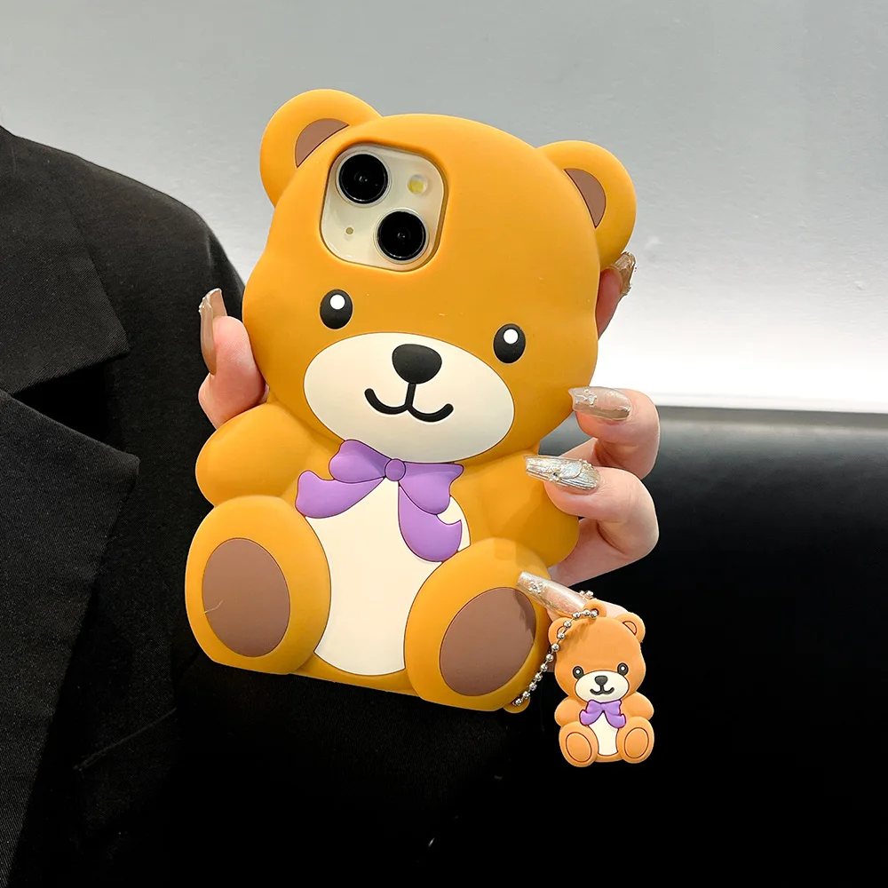 Adorable 3D Cartoon Teddy Bear Silicone Phone Case - Shockproof and Soft Back Cover