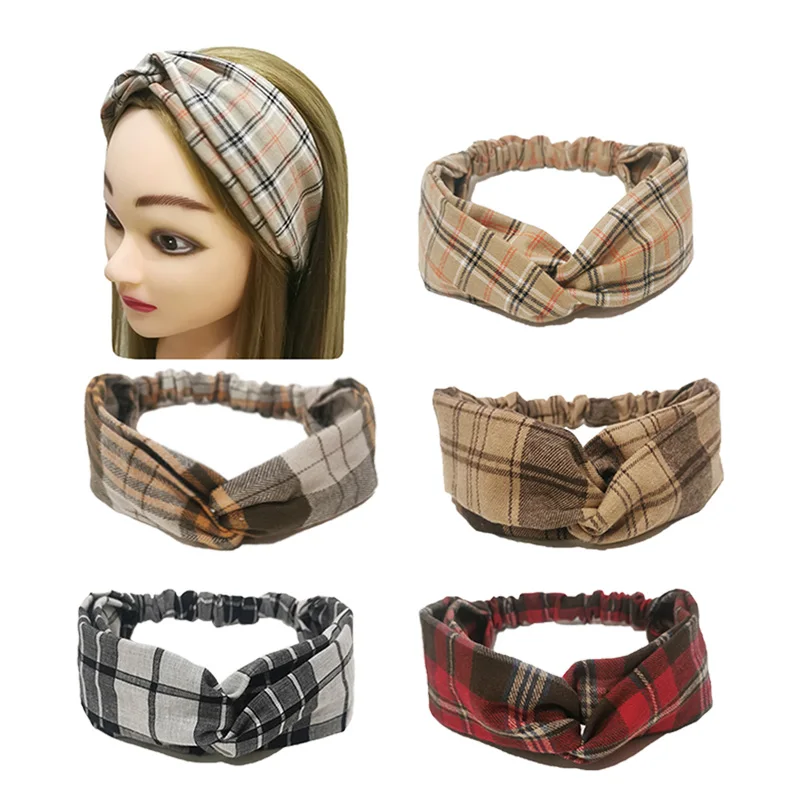 

Plaid Cotton Headbands for Women Flannel Twist Headband Fall Hair Accessories Cross Head Wrap Girls Hairbands for Christmas