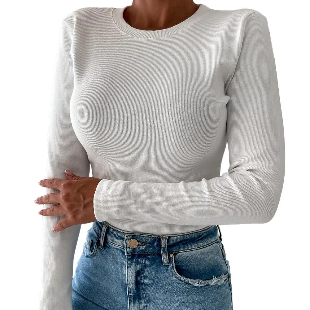 

Autumn Women's Ribbed New Knit Sweater Pullovers Skinny O-Neck Solid Color Long Sleeve Soft Breathable Tops Knitwears Sweaters