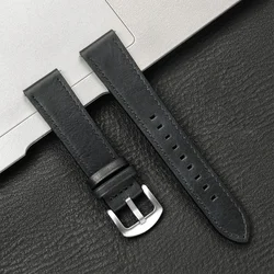 Vintage Brown Leather Strap Bracelet (20/22mm) - 22mm (Midnight blue silver)