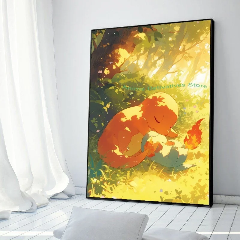 thumbnail image 1 of Figuras de anime de Pokémon en alta definición, Charizard, Bulbasaur, Squirtle, Charmander, ilustraciones, póster, pintura en lienzo, arte de pared, decoración de la habitación del hogar, 1 of 5