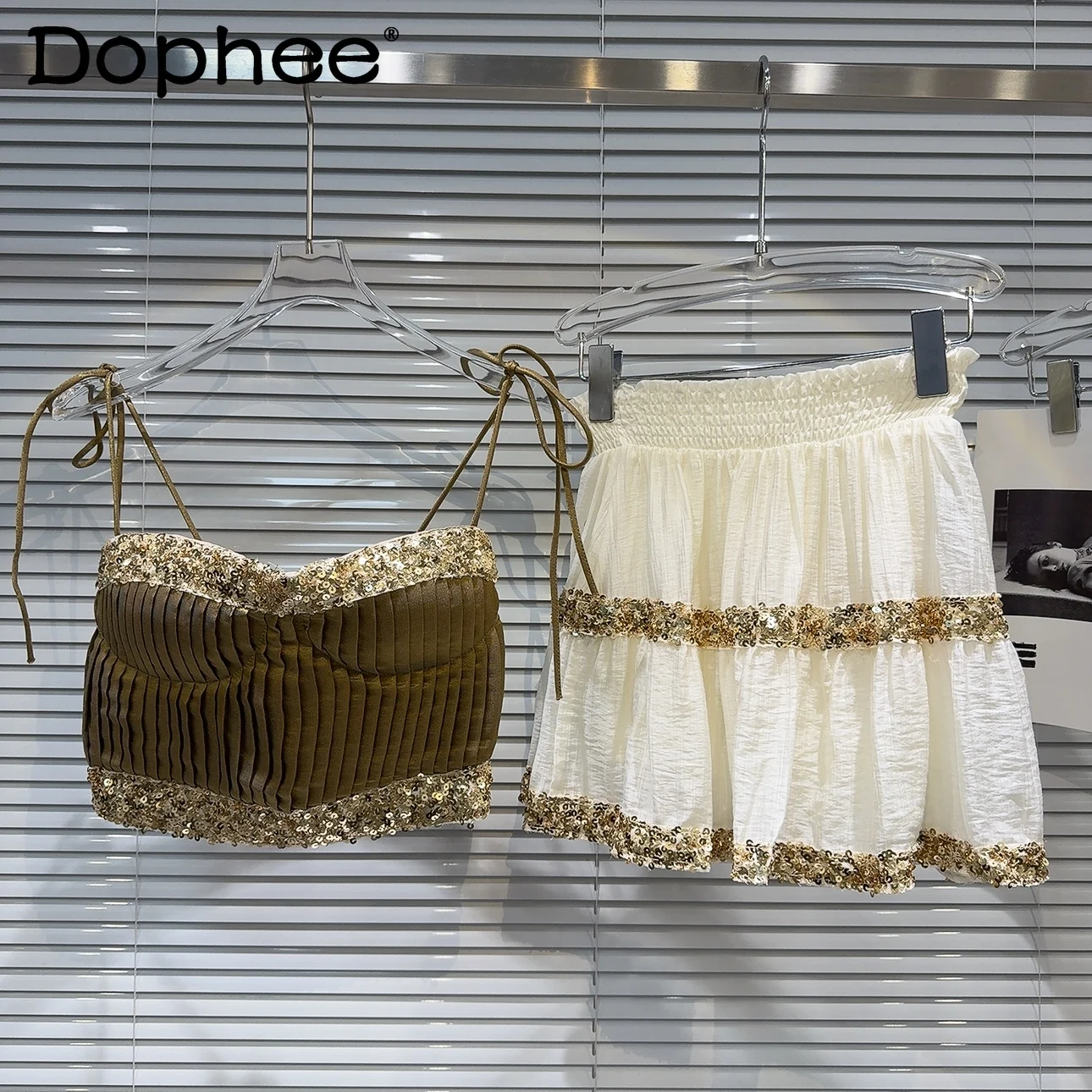 

Комплект из двух предметов с юбкой и топом на бретельках, из хлопка и льна