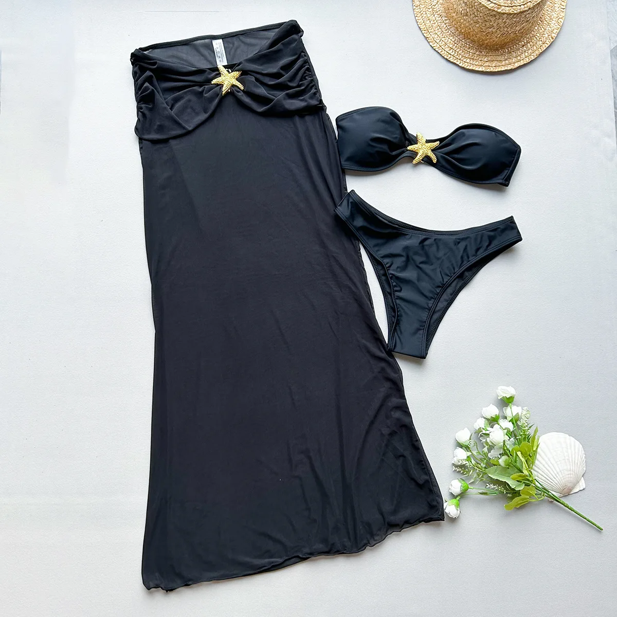 Female 2 Piece-Set Beach Holiday Long Skirt Casual Patchwork Sexy Backless Bikini Swimwear Outfits Women's Maxi Skirt Sets