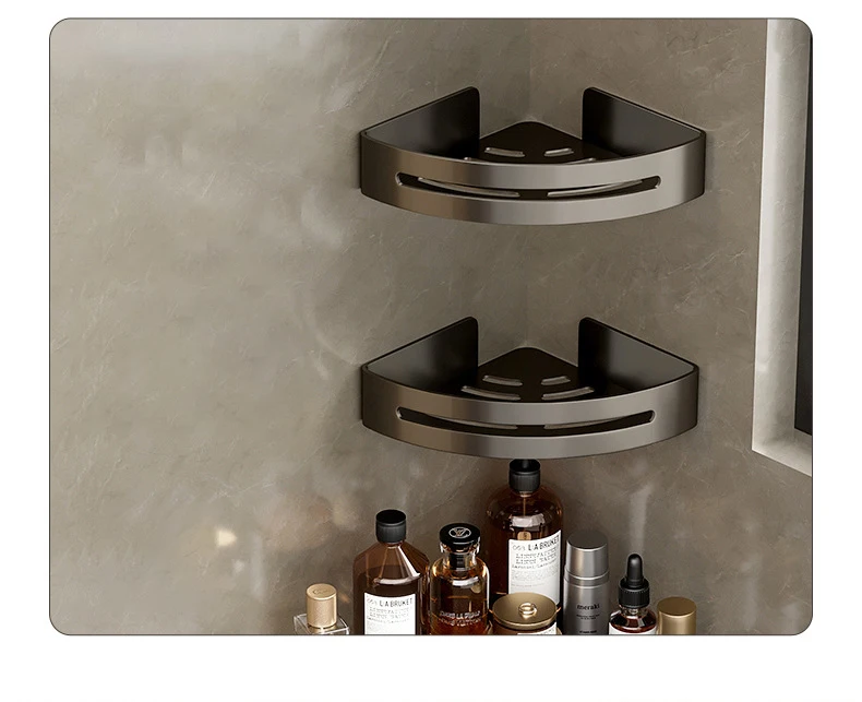 Bathroom Shelf No Drill Wall Mounted Shampoo Bottle Shower Corner Rack Toilet Storage Rack Aluminum Bathroom Kitchen Accessories