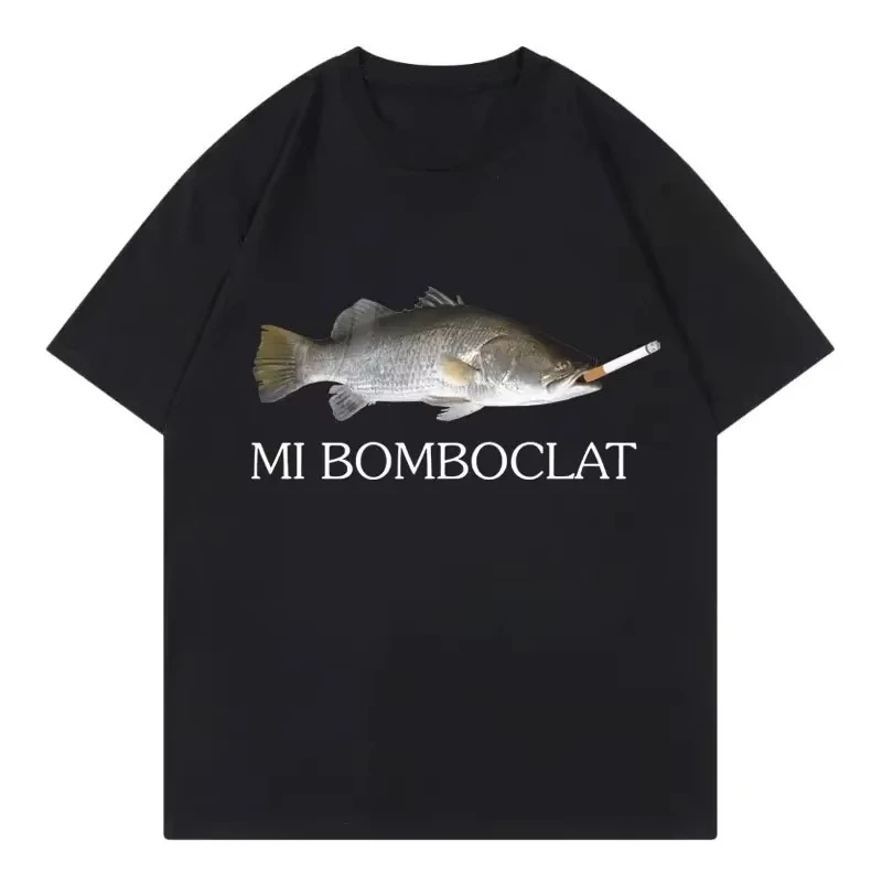 2025 Fashion Trend Y2k Short Sleeve T-shirt Women Harajuku Vintage Style T Shirts Funny Bomboclat Fish Meme T-shirt High Street