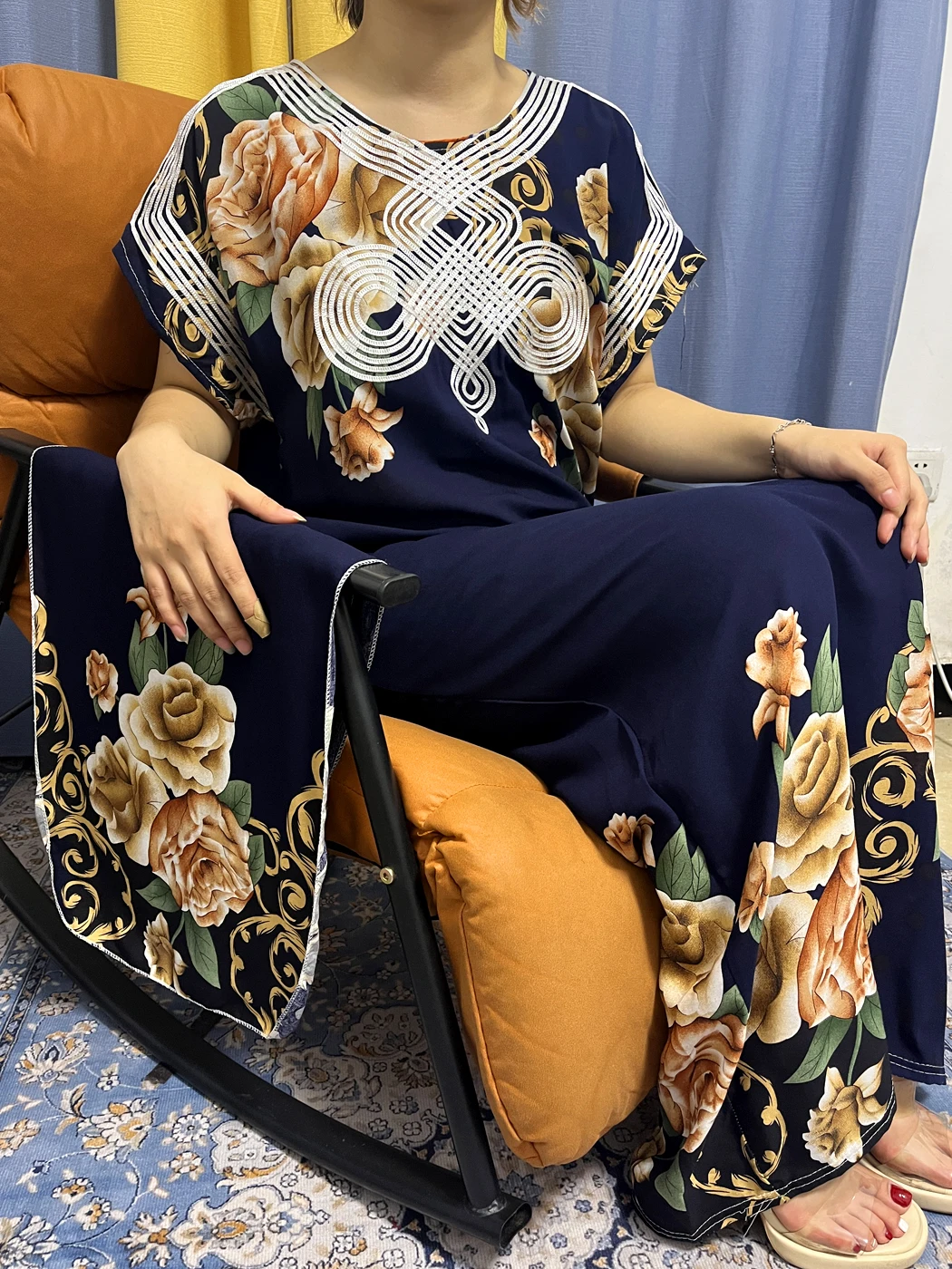 Muslim Abayas For Women New Traditional Printed Cotton Appliques Loose Fit Femme Robe African Islam Woman Dresses With Turban