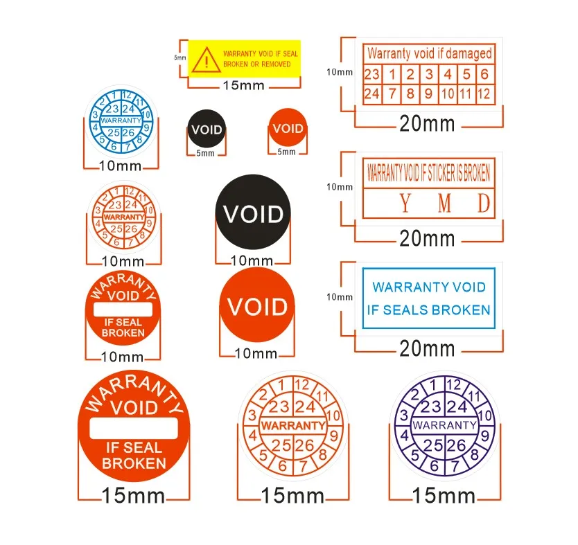 Universal Round 5/10/15mm Rectangle 20*10mm 100 PCS/lot Laptop/Ipad Warranty Sticker Destructive Fraigle Seal Label Date sticker