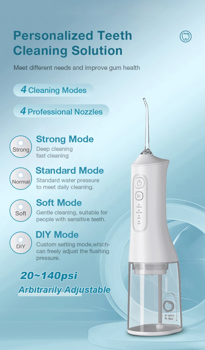 Description Picture 4 of itemDental Oral Irrigator Water Flosser Thread Teeth Pick Mouth Washing Machine 1500mah 4 Modes Type-C Rechargeable 300ml Tank