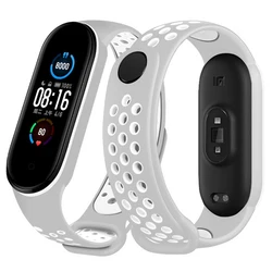 Sport Silicone Strap Bracelet Replacement Wristband for Mi band 3 4 (2 silver-white)