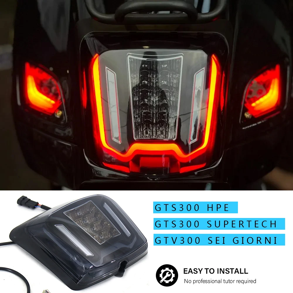 

For Vespa GTV300 Sei Giorni gtv 300 Motorcycle LED Tail Lamp Rear Brake Tail Run Light Smoky Black Lens Taillight GTS300 GTS 300