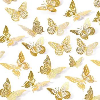 12Pcs 3D Hollow Butterfly Wall Stickers Gold Rose Gold Silver Butterflies Stickers for Wedding Birthday Home Room Decorations 1
